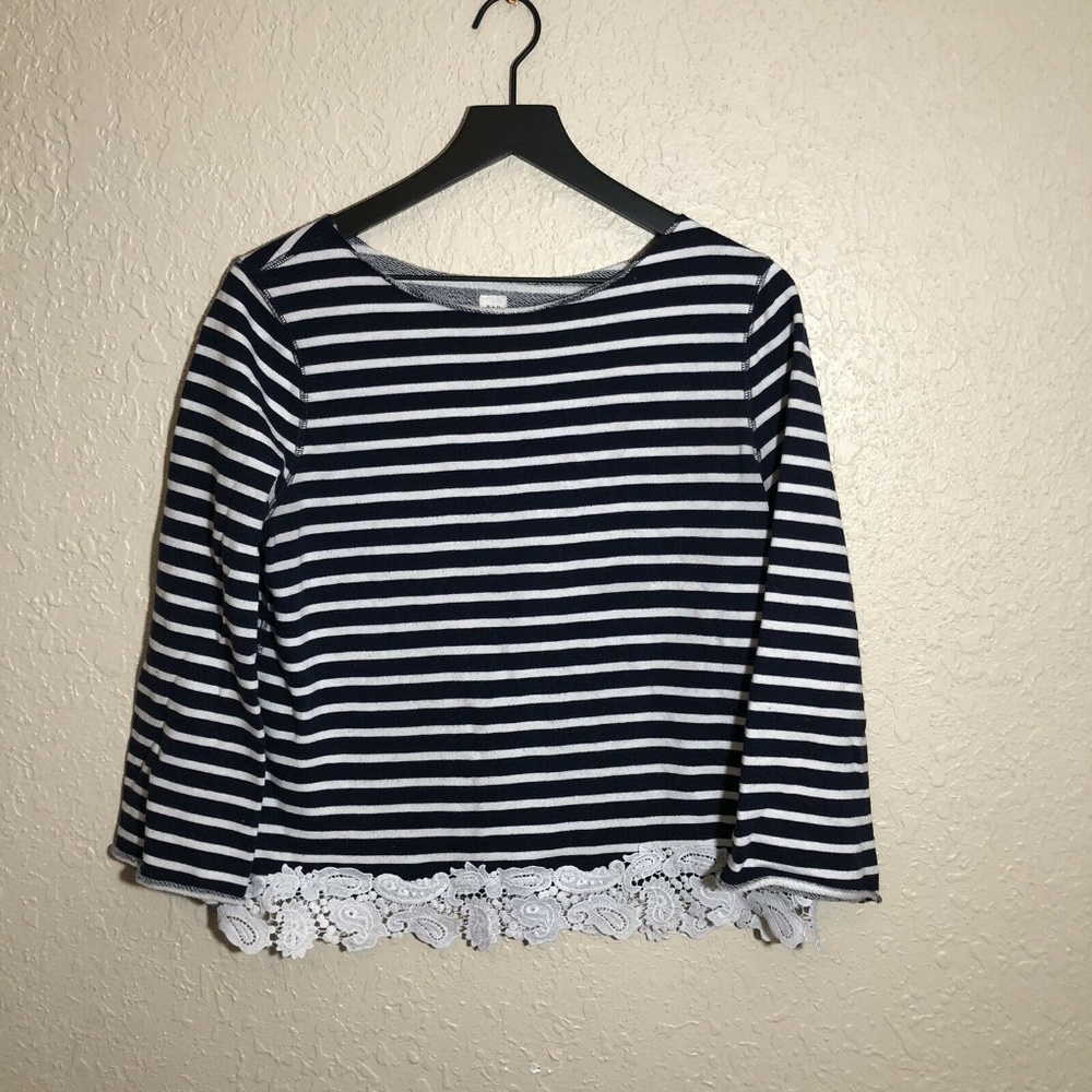 Gap Small Sweater Top Navy Blue White Stripes Lace
